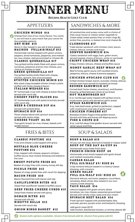 royal regina golf club menu.